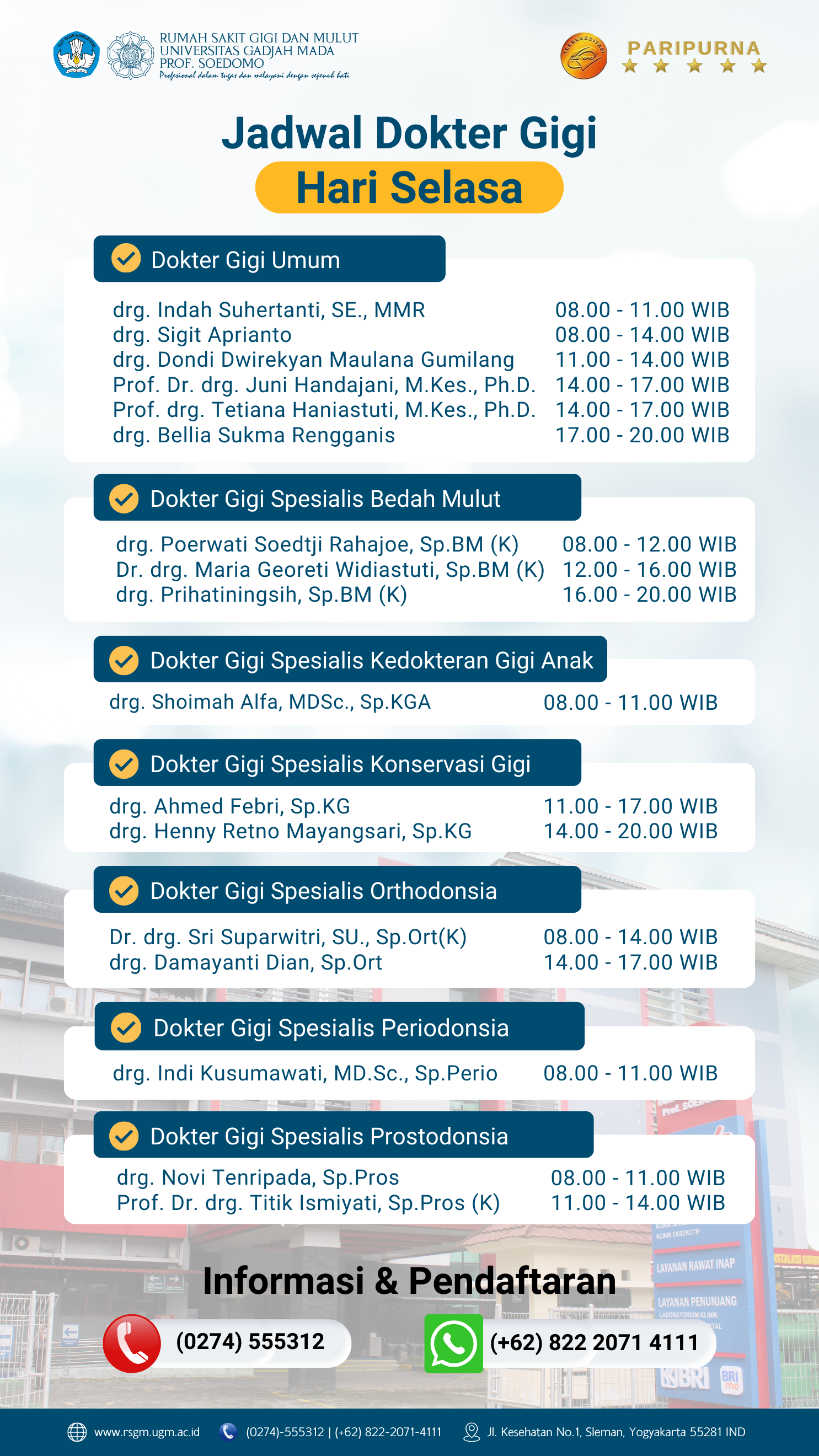 Jadwal Dokter – RSGM UGM Prof. Soedomo